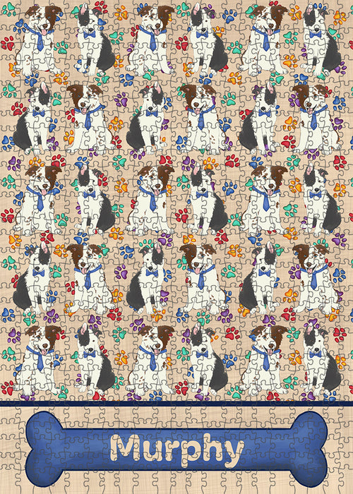 Rainbow Paw Print Border Collie Dogs Puzzle with Photo Tin PUZL97600