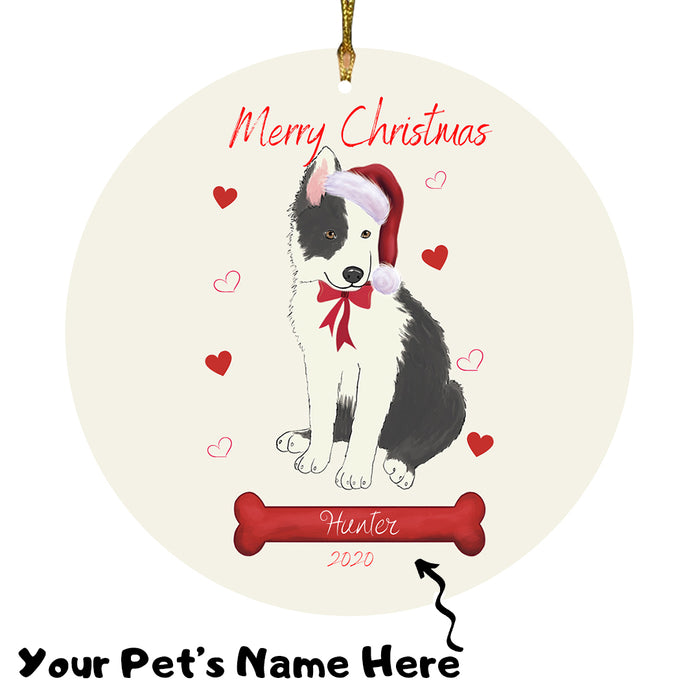 Personalized Merry Christmas  Border Collie Dog Christmas Tree Round Flat Ornament RBPOR58924