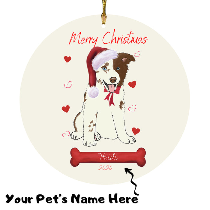 Personalized Merry Christmas  Border Collie Dog Christmas Tree Round Flat Ornament RBPOR58925
