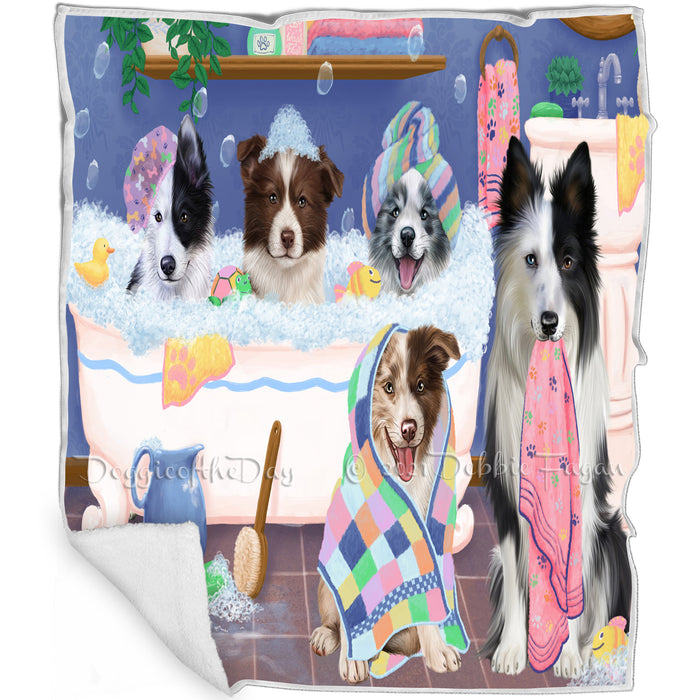 Rub A Dub Dogs In A Tub Border Collies Dog Blanket BLNKT130350