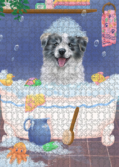 Rub A Dub Dog In A Tub Border Collie Dog Portrait Jigsaw Puzzle for Adults Animal Interlocking Puzzle Game Unique Gift for Dog Lover's with Metal Tin Box PZL228