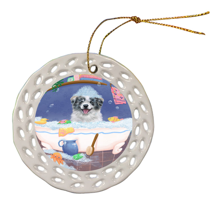 Rub A Dub Dog In A Tub Border Collie Dog Doily Ornament DPOR58207