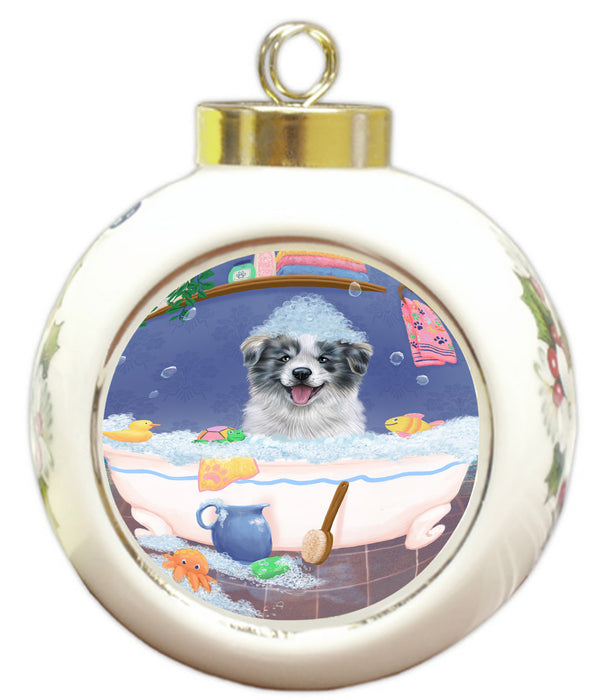 Rub A Dub Dog In A Tub Border Collie Dog Round Ball Christmas Ornament RBPOR58540
