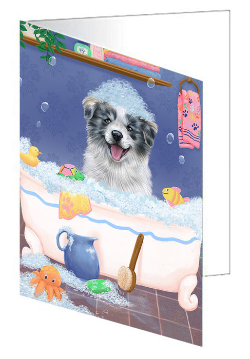 Rub A Dub Dog In A Tub Border Collie Dog Handmade Artwork Assorted Pets Greeting Cards and Note Cards with Envelopes for All Occasions and Holiday Seasons GCD79262