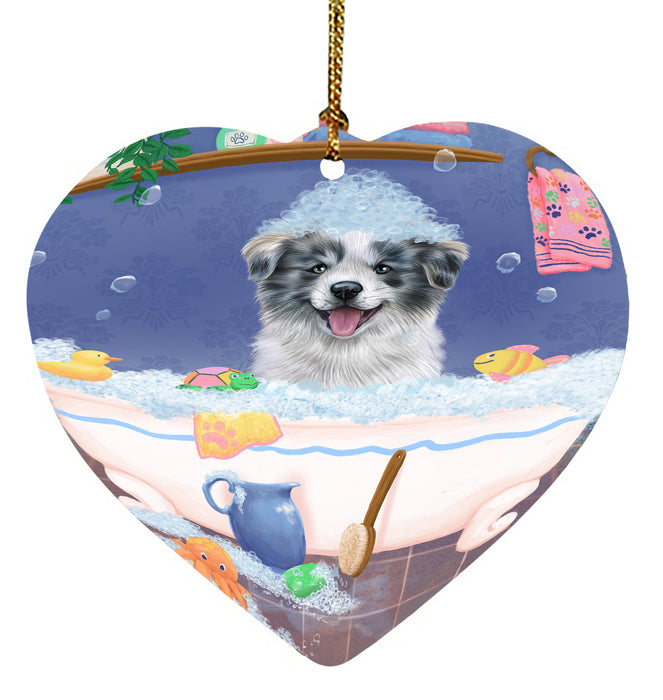 Rub A Dub Dog In A Tub Border Collie Dog Heart Christmas Ornament HPORA58556