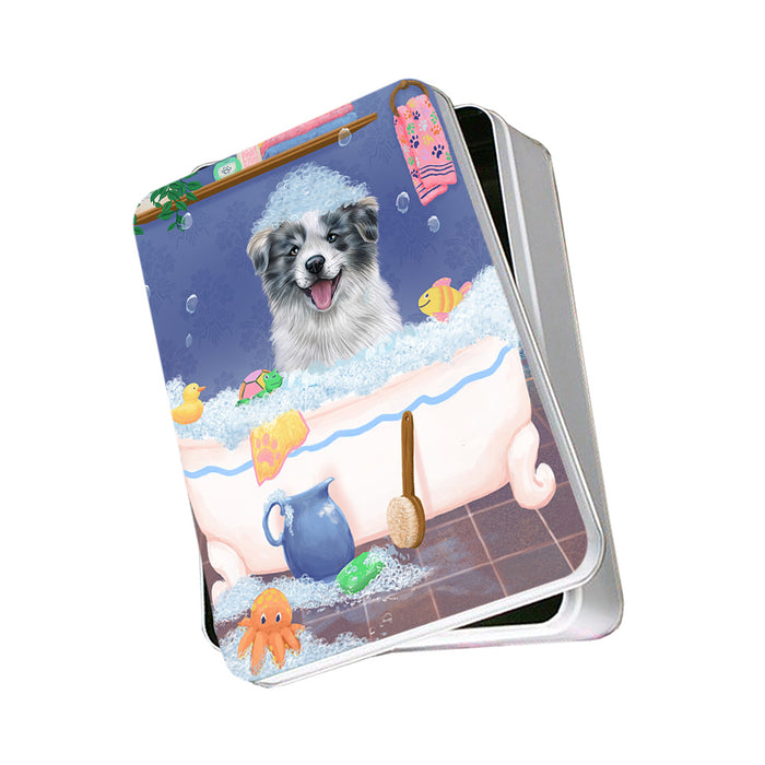 Rub A Dub Dog In A Tub Border Collie Dog Photo Storage Tin PITN57259