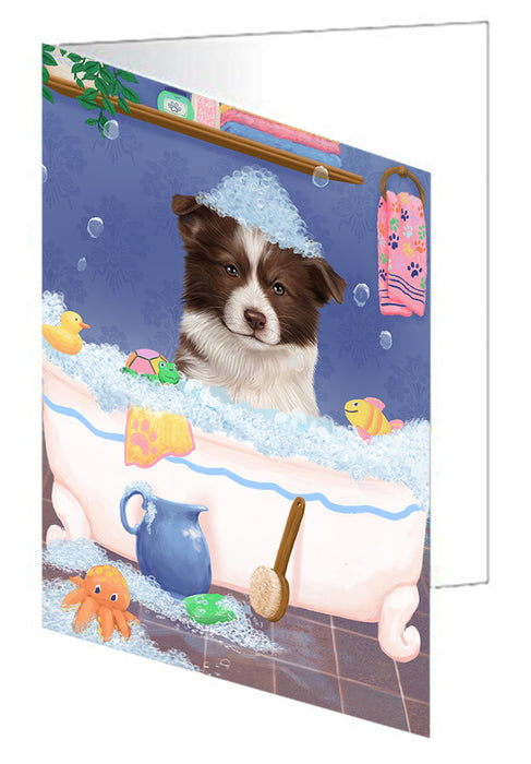 Rub A Dub Dog In A Tub Border Collie Dog Handmade Artwork Assorted Pets Greeting Cards and Note Cards with Envelopes for All Occasions and Holiday Seasons GCD79265