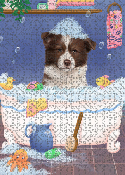 Rub A Dub Dog In A Tub Border Collie Dog Portrait Jigsaw Puzzle for Adults Animal Interlocking Puzzle Game Unique Gift for Dog Lover's with Metal Tin Box PZL229