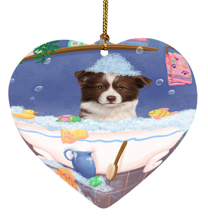 Rub A Dub Dog In A Tub Border Collie Dog Heart Christmas Ornament HPORA58557
