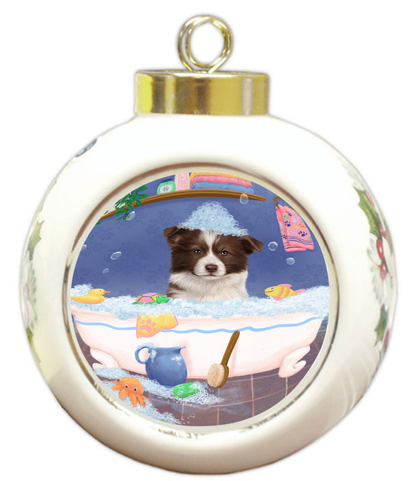 Rub A Dub Dog In A Tub Border Collie Dog Round Ball Christmas Ornament RBPOR58541
