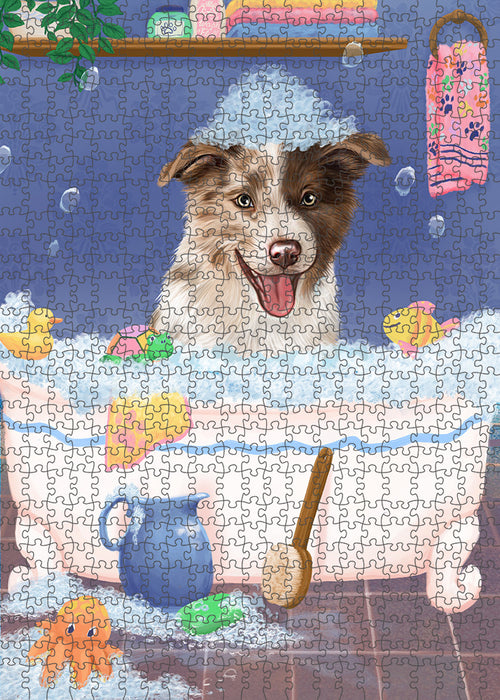 Rub A Dub Dog In A Tub Border Collie Dog Portrait Jigsaw Puzzle for Adults Animal Interlocking Puzzle Game Unique Gift for Dog Lover's with Metal Tin Box PZL230
