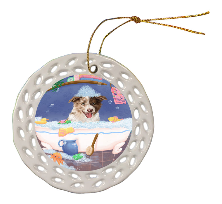 Rub A Dub Dog In A Tub Border Collie Dog Doily Ornament DPOR58209