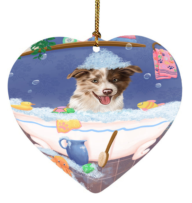 Rub A Dub Dog In A Tub Border Collie Dog Heart Christmas Ornament HPORA58558
