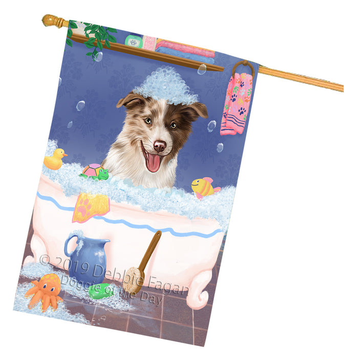 Rub A Dub Dog In A Tub Border Collie Dog House Flag FLG66230