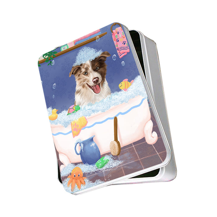 Rub A Dub Dog In A Tub Border Collie Dog Photo Storage Tin PITN57261