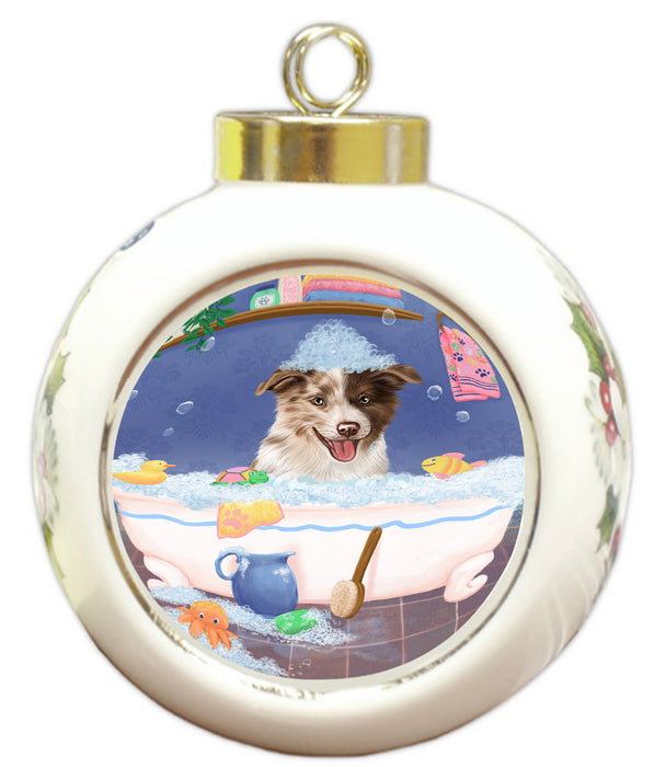 Rub A Dub Dog In A Tub Border Collie Dog Round Ball Christmas Ornament RBPOR58542