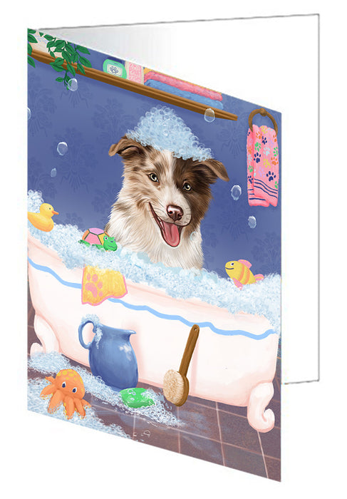 Rub A Dub Dog In A Tub Border Collie Dog Handmade Artwork Assorted Pets Greeting Cards and Note Cards with Envelopes for All Occasions and Holiday Seasons GCD79268