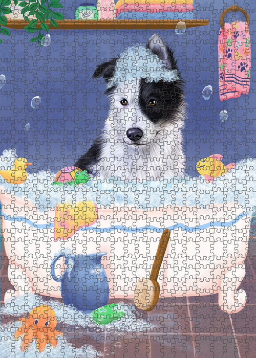 Rub A Dub Dog In A Tub Border Collie Dog Portrait Jigsaw Puzzle for Adults Animal Interlocking Puzzle Game Unique Gift for Dog Lover's with Metal Tin Box PZL231