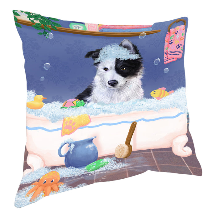 Rub A Dub Dog In A Tub Border Collie Dog Pillow with Top Quality High-Resolution Images - Ultra Soft Pet Pillows for Sleeping - Reversible & Comfort - Ideal Gift for Dog Lover - Cushion for Sofa Couch Bed - 100% Polyester, PILA90412