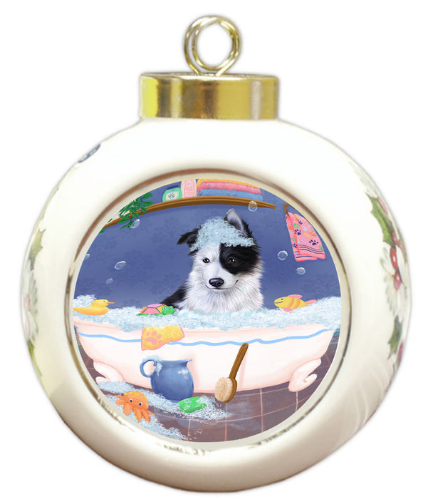 Rub A Dub Dog In A Tub Border Collie Dog Round Ball Christmas Ornament RBPOR58543