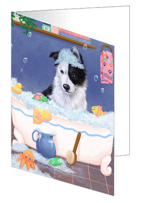 Rub A Dub Dog In A Tub Border Collie Dog Handmade Artwork Assorted Pets Greeting Cards and Note Cards with Envelopes for All Occasions and Holiday Seasons GCD79271