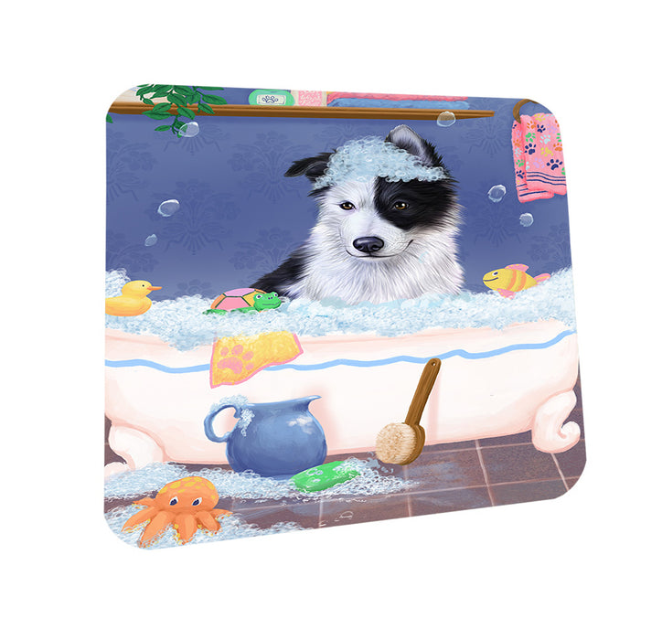 Rub A Dub Dog In A Tub Border Collie Dog Coasters Set of 4 CST57277
