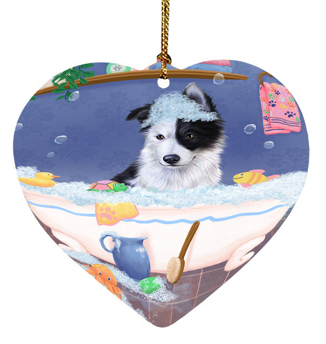 Rub A Dub Dog In A Tub Border Collie Dog Heart Christmas Ornament HPORA58559