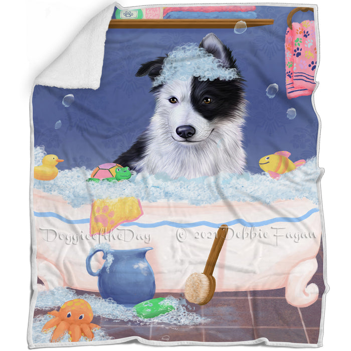 Rub A Dub Dog In A Tub Border Collie Dog Blanket BLNKT143019