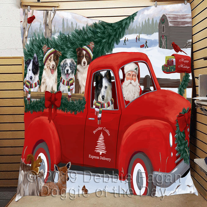 Christmas Santa Express Delivery Red Truck Border Collie Dogs Quilt