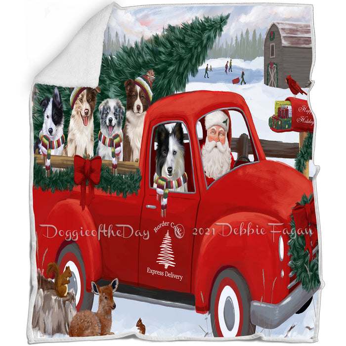 Christmas Santa Express Delivery Red Truck Border Collies Dog Family Blanket BLNKT112521