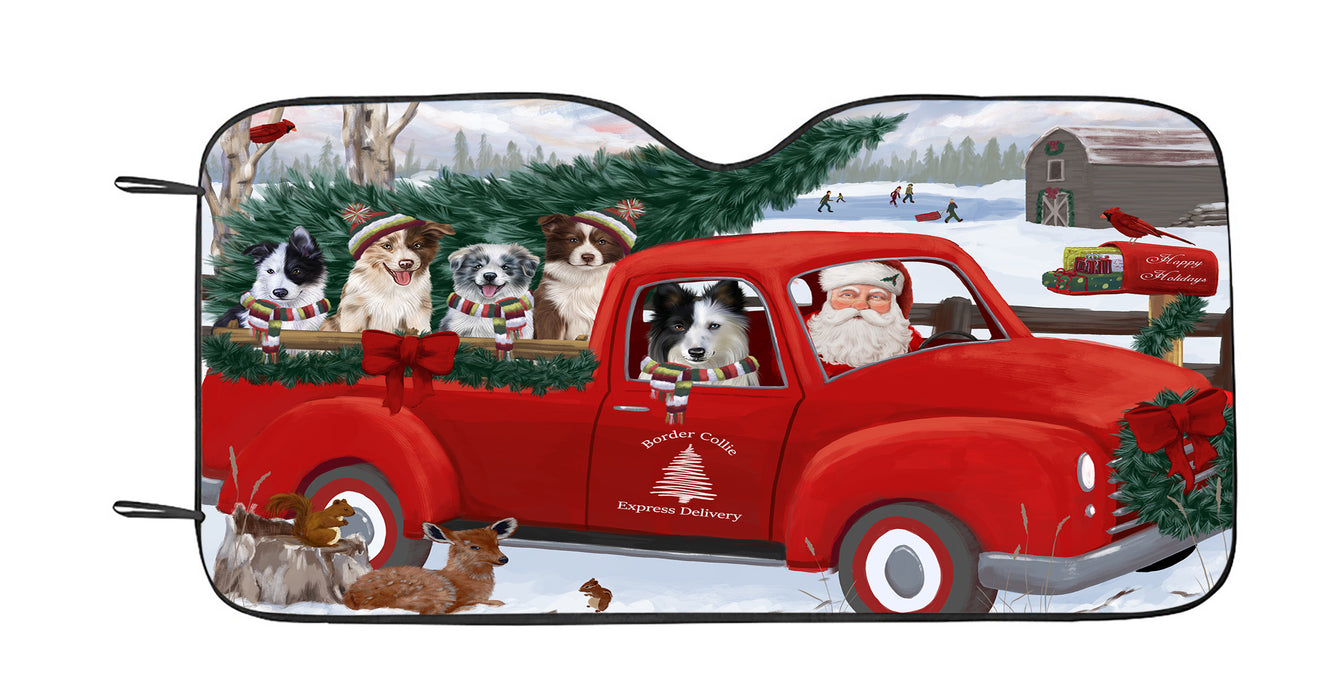Christmas Santa Express Delivery Red Truck Border Collie Dogs Car Sun Shade