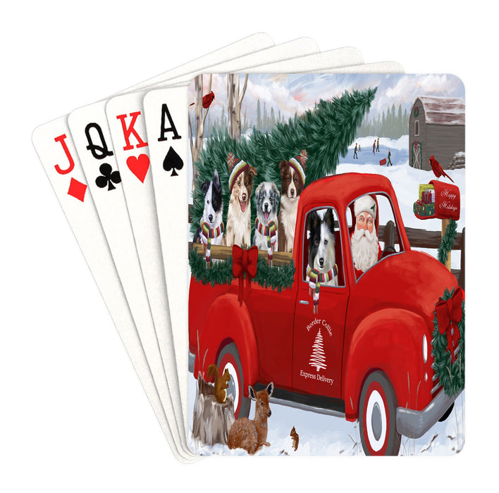Christmas Santa Express Delivery Red Truck Border Collie Dogs Playing Card Decks
