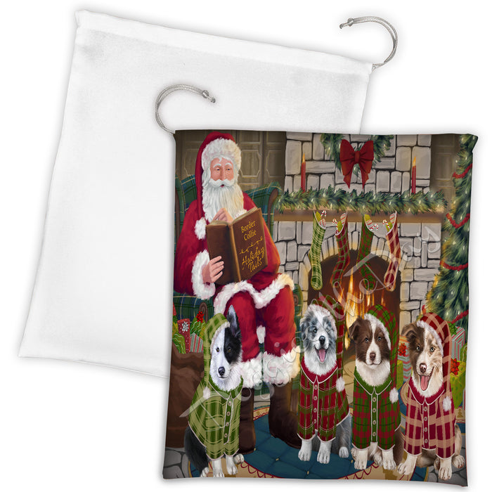 Christmas Cozy Holiday Fire Tails Border Collie Dogs Drawstring Laundry or Gift Bag LGB48480
