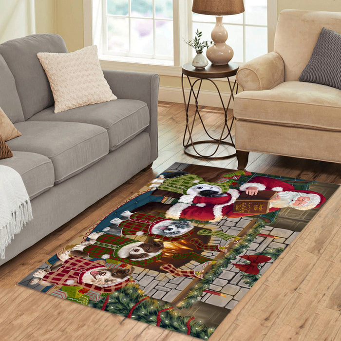 Christmas Cozy Holiday Fire Tails Border Collie Dogs Area Rug
