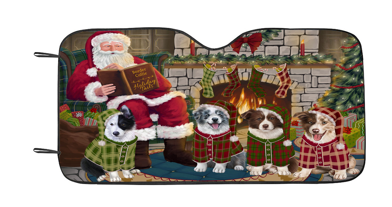 Christmas Cozy Holiday Fire Tails Border Collie Dogs Car Sun Shade