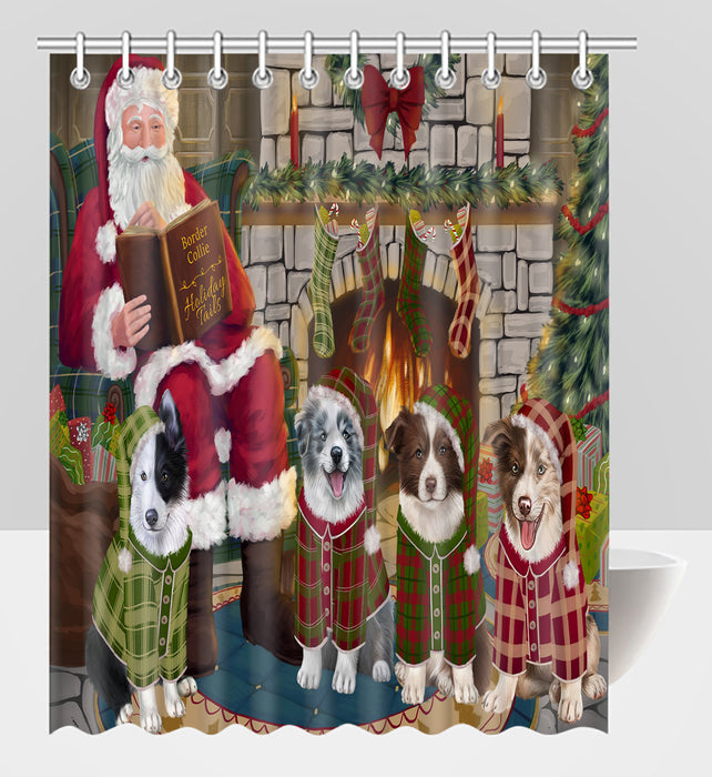 Christmas Cozy Holiday Fire Tails Border Collie Dogs Shower Curtain