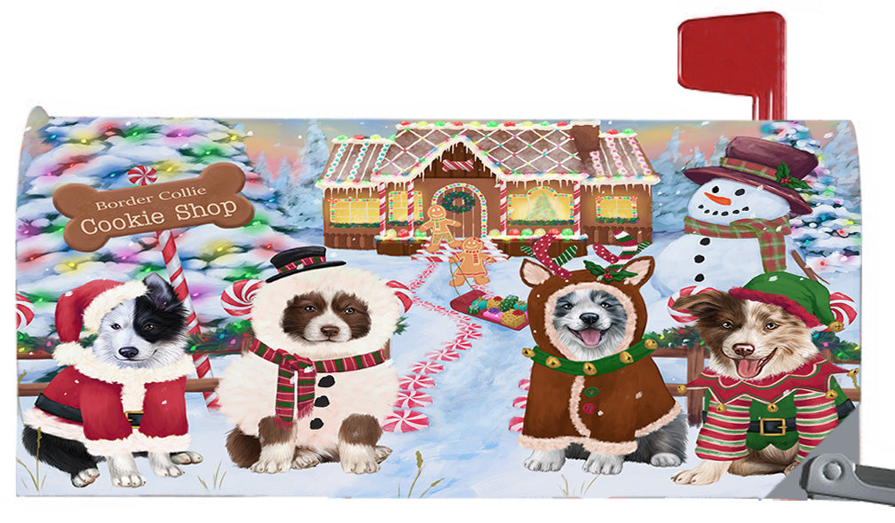 Christmas Holiday Gingerbread Cookie Shop Border Collie Dogs 6.5 x 19 Inches Magnetic Mailbox Cover Post Box Cover Wraps Garden Yard Décor MBC48973