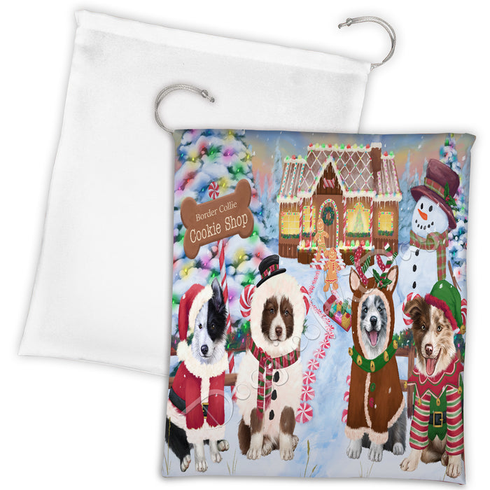 Holiday Gingerbread Cookie Border Collie Dogs Shop Drawstring Laundry or Gift Bag LGB48577