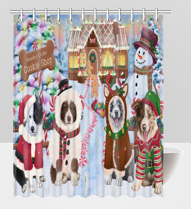 Holiday Gingerbread Cookie Border Collie Dogs Shower Curtain