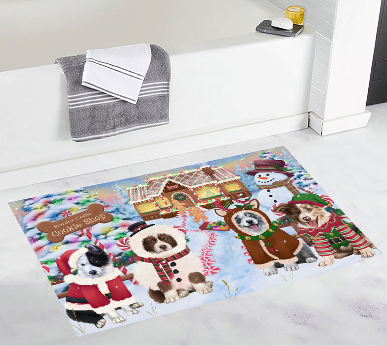 Holiday Gingerbread Cookie Border Collie Dogs Bath Mat