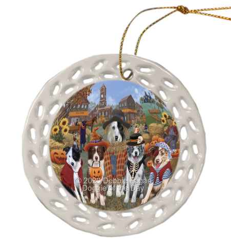 Halloween 'Round Town Border Collie Dogs Doily Ornament DPOR59431