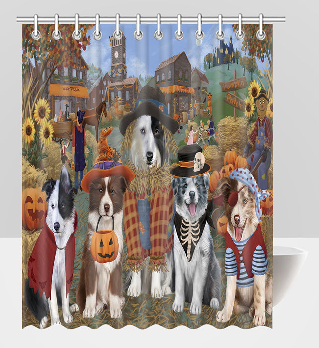 Halloween 'Round Town Border Collie Dogs Shower Curtain