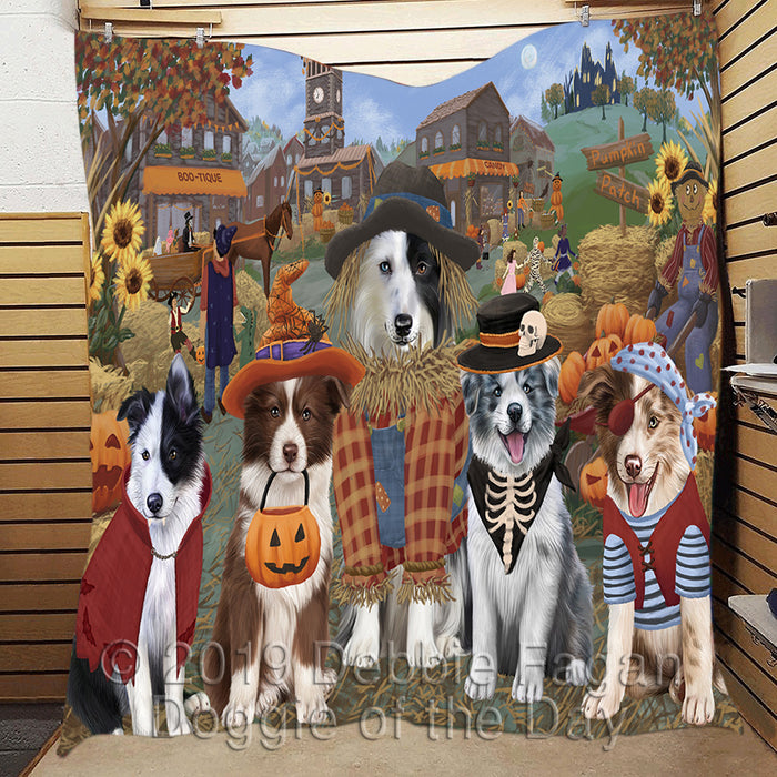 Halloween 'Round Town and Fall Pumpkin Scarecrow Both Border Collie Dogs Quilt
