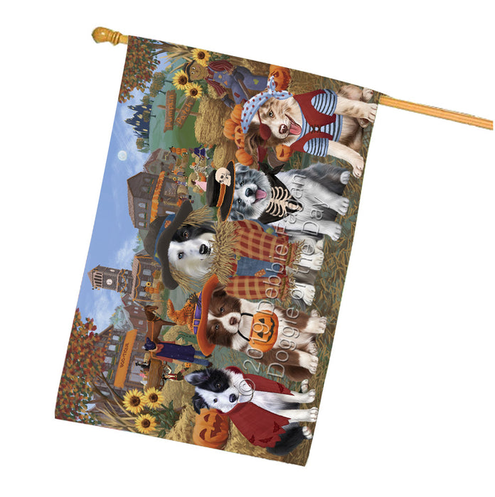 Halloween 'Round Town And Fall Pumpkin Scarecrow Both Border Collie Dogs House Flag FLG65634