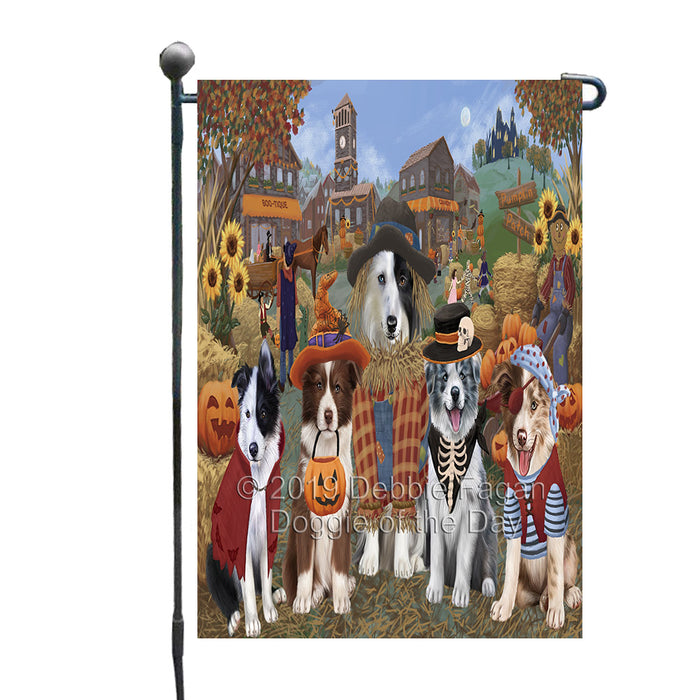 Halloween 'Round Town And Fall Pumpkin Scarecrow Both Border Collie Dogs Garden Flag GFLG65578