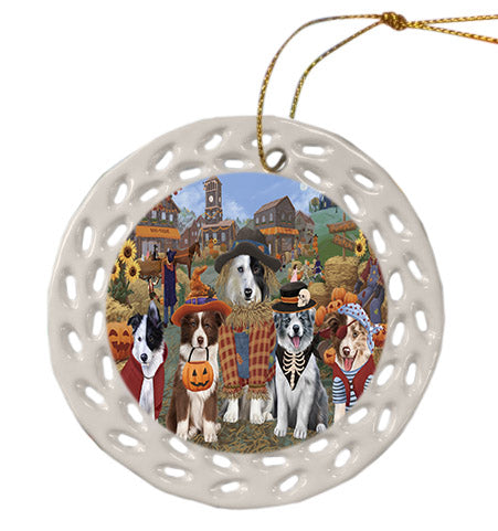 Halloween 'Round Town Border Collie Dogs Ceramic Doily Ornament DPOR57478