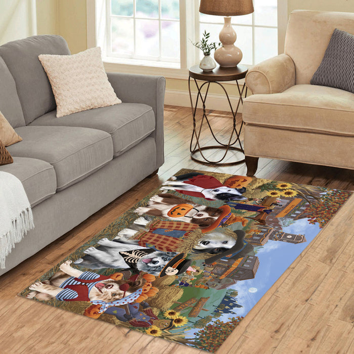 Halloween 'Round Town and Fall Pumpkin Scarecrow Both Border Collie Dogs Area Rug