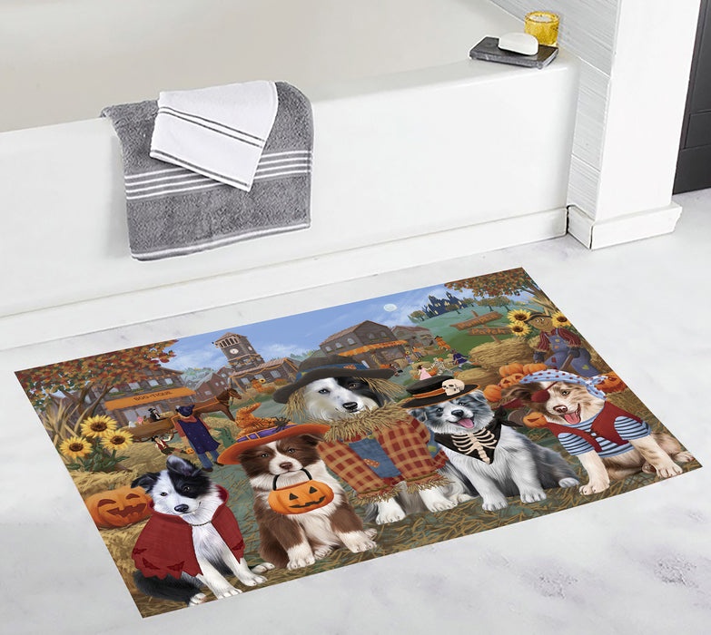 Halloween 'Round Town and Fall Pumpkin Scarecrow Both Border Collie Dogs Bath Mat