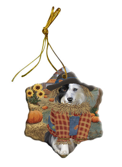 Fall Pumpkin Scarecrow Border Collie Dogs Star Porcelain Ornament SPOR57539