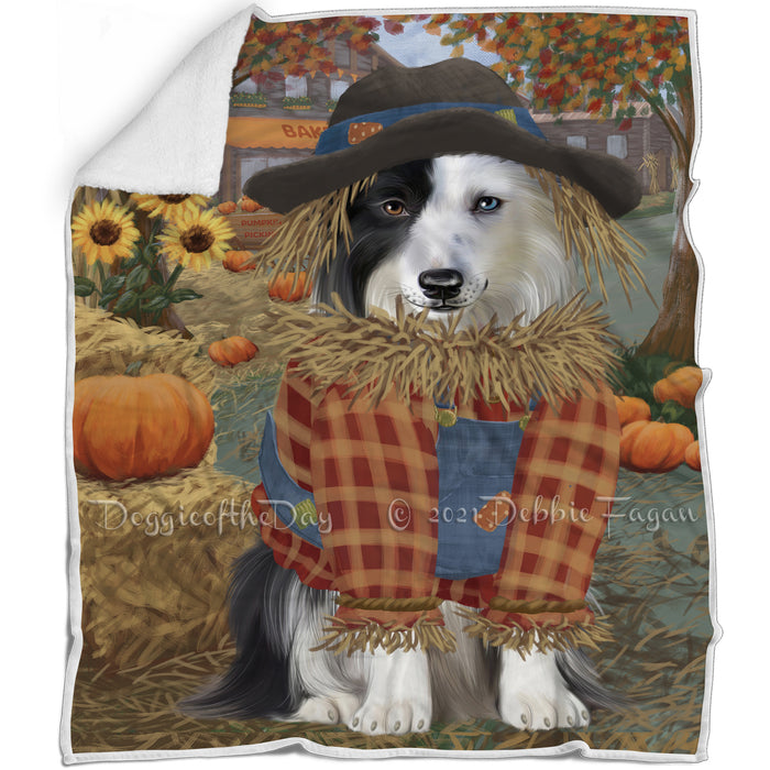 Halloween 'Round Town And Fall Pumpkin Scarecrow Both Border Collie Dogs Blanket BLNKT139313